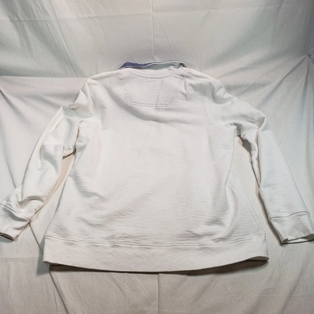 L.L. Bean Organic Cotton Quarter Zip Pullover Womens Medium White Blue 513193 - Picture 6 of 8